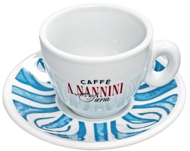 Nannini Cappuccinotasse ⇒ Weiß mit blauem Unterteller