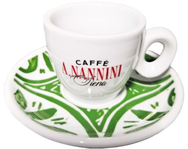 Nannini Cappuccinotasse ⇒ Weiß mit grünem Unterteller
