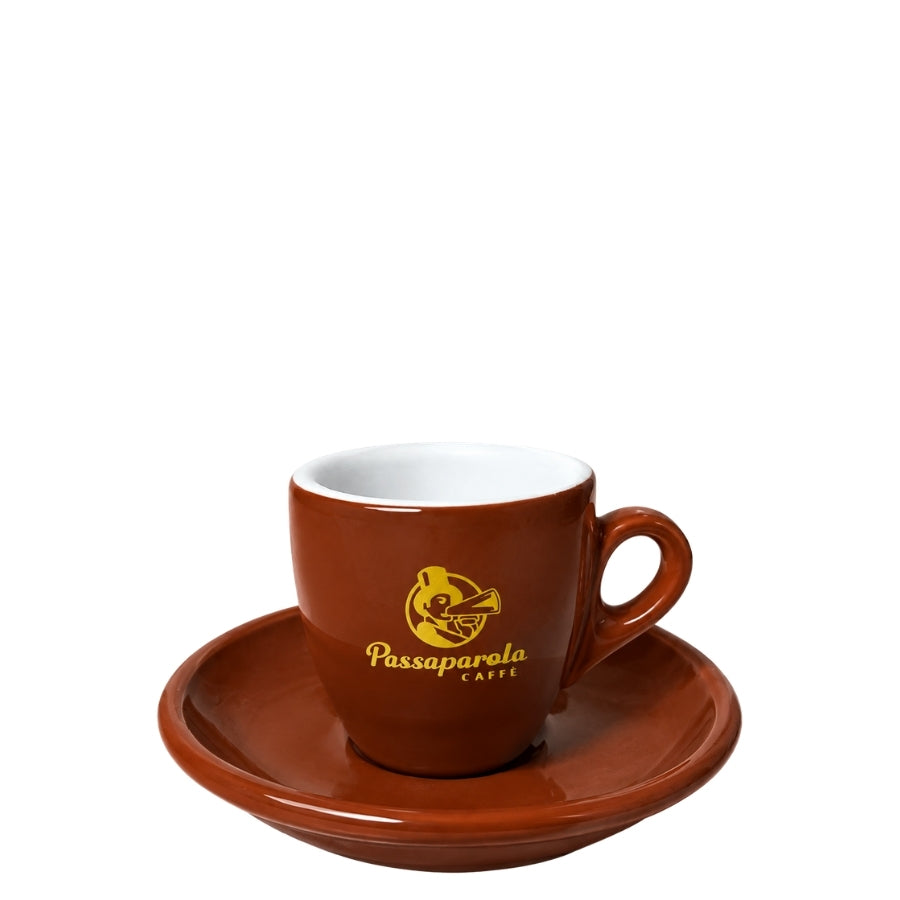 Eine braune Espressotasse von Passaparola Caffè