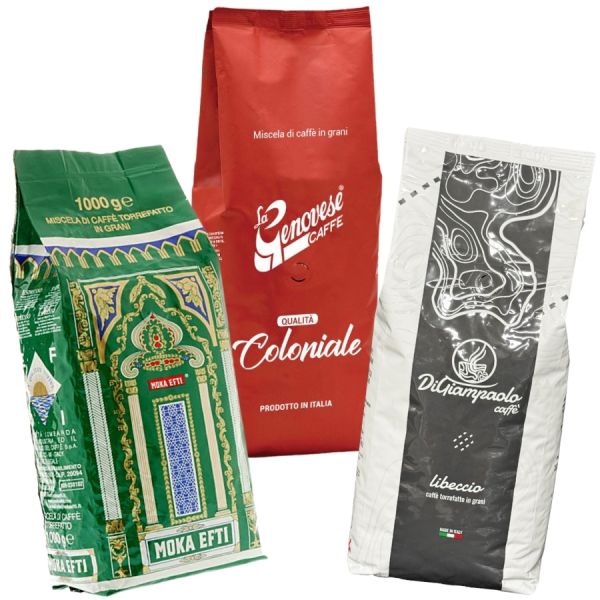 Espresso Probierset I Forti, 3x 1000g ganze Bohne, La Genovese, Di Giampaolo und Moka Efti